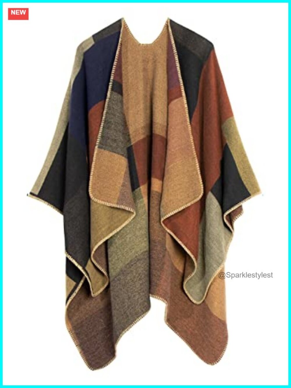Plaid Shawl Wrap Women Boho Open Front Poncho Tassel Fall Winter
